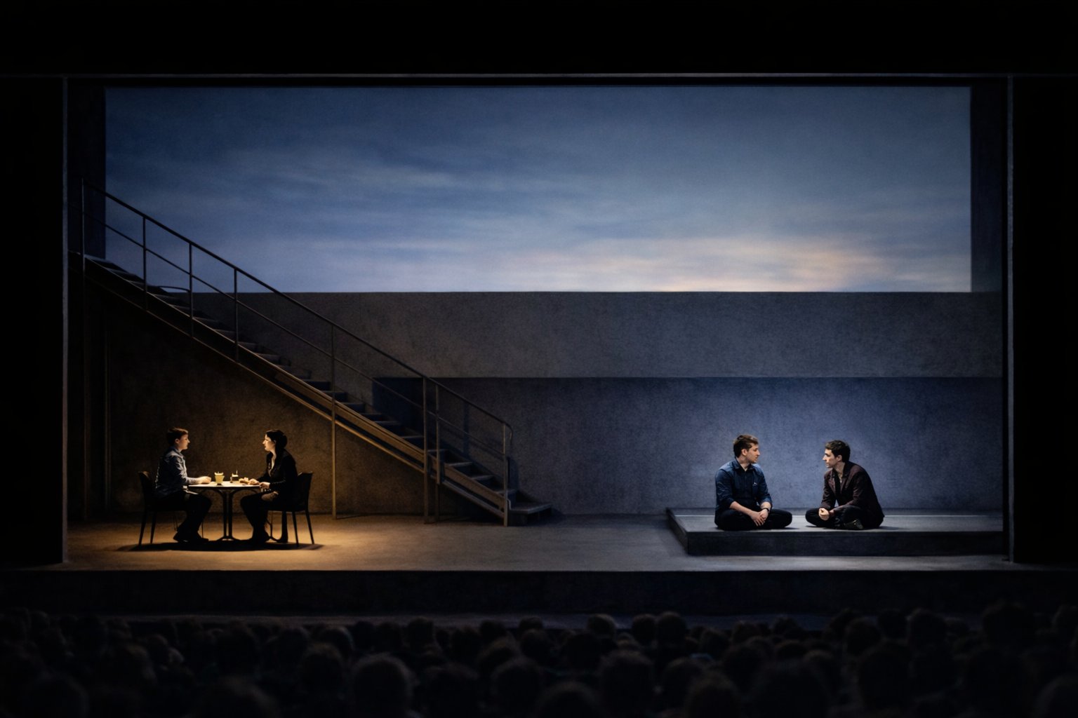 Projection design concept featuring neural constellation imagery symbolizing memory and ancestral presence